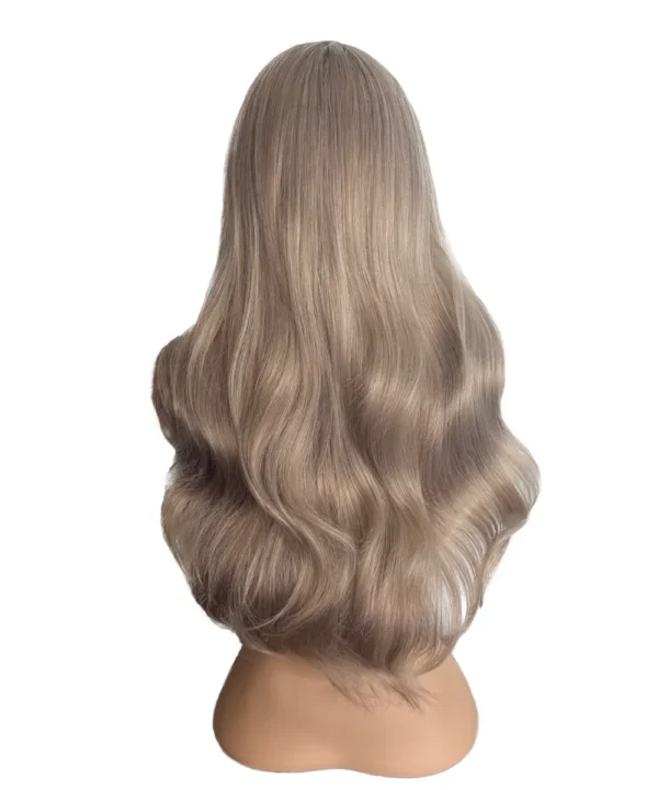 Ondulada rubia extra clara con capul recto y mechones blancos 2 Peluca clásica seminatural