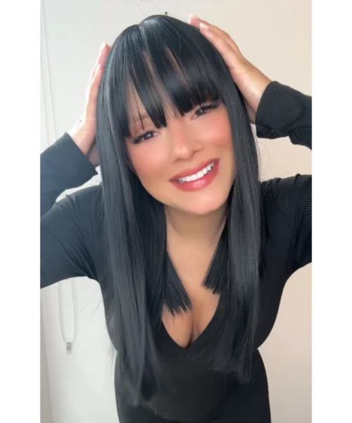 Peluca Lisa Negra Corte a los Hombros -1 Peluca clásica seminatural