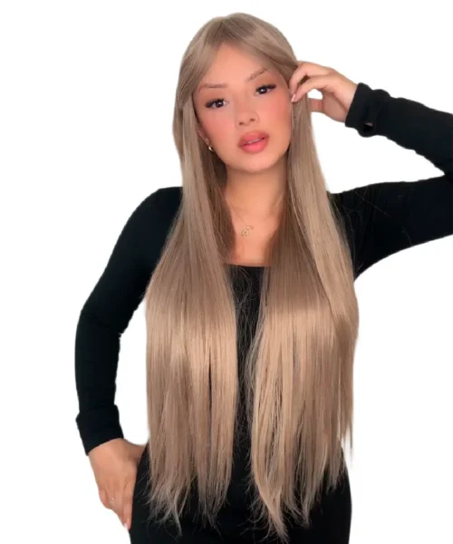 Peluca ondulada tono cenizo claro con capul recto -1 Peluca clásica seminatural